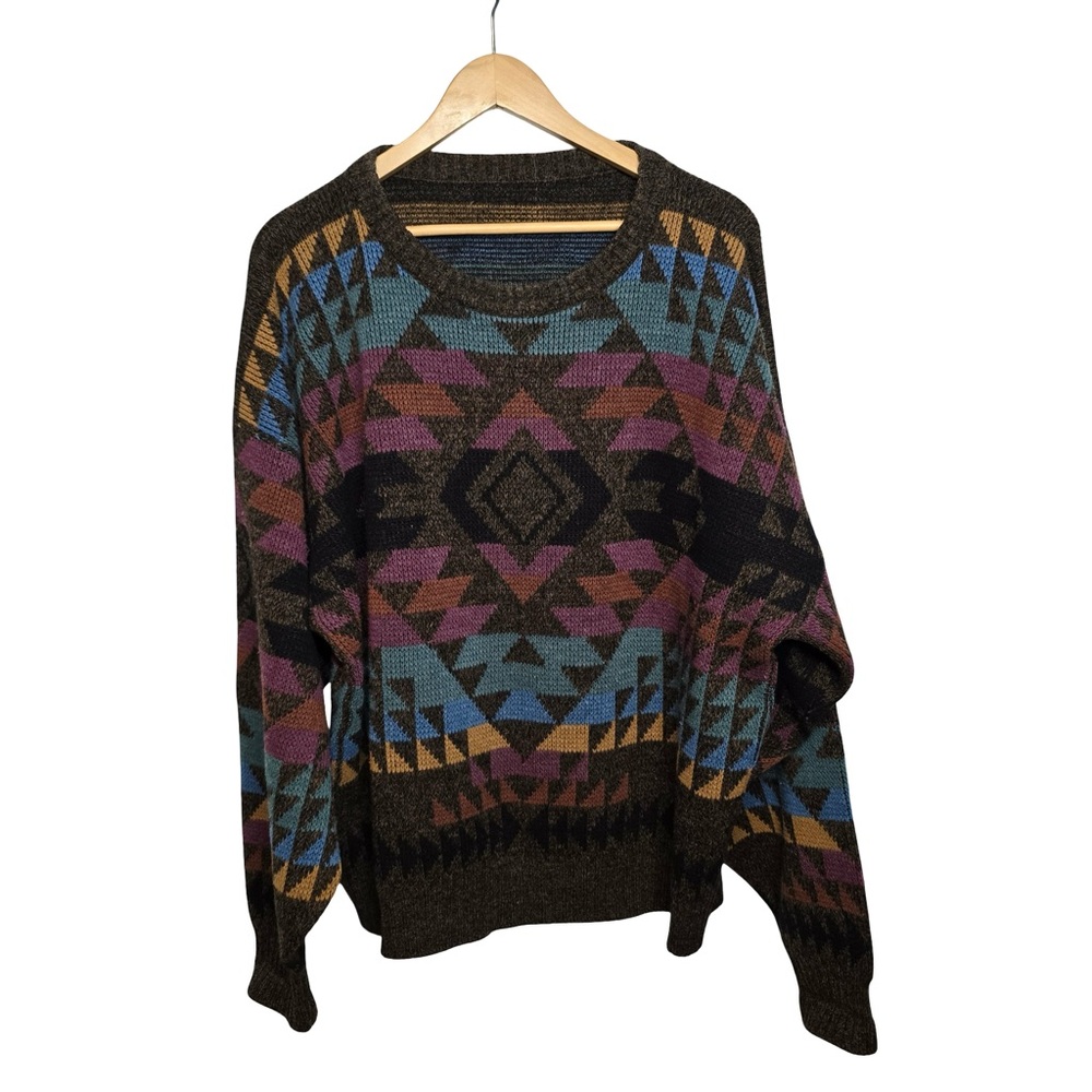 Vintage Wool Southwest Geometric Aztec‎ Pattern Sweater Multicolor Pullover